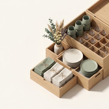 Isometric rental tableware kit for a sustainable wedding
