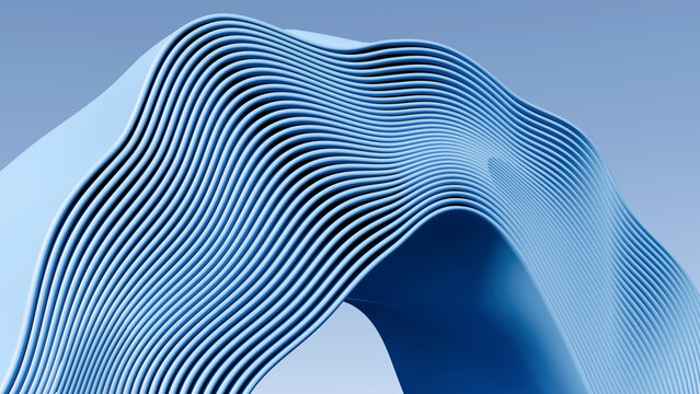 Abstract 3D light blue wavy architectural lines render. Perfect background for tech presentations, modern websites, and digital banners
