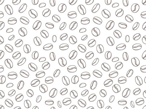 Seamless pattern with hand drawn coffee beans isolated on white background