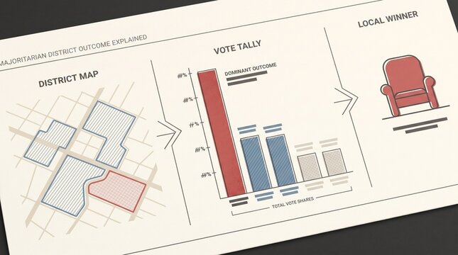 Majoritarian district voting outcome explainer chart