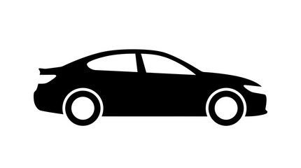 Fototapeta premium Minimalist black sedan car silhouette profile icon featuring bold lines and flat vector graphic style