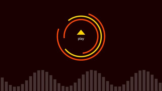 Abstract circular pulse animation with digital audio equalizer bars on dark background.