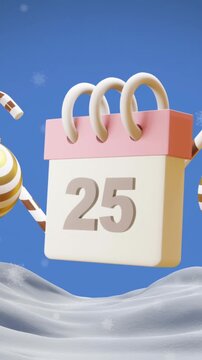 Animation of calendar with 25 number date and christmas decorations