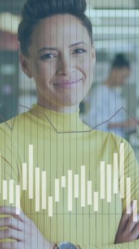 Animation of data processing over diverse business people in office