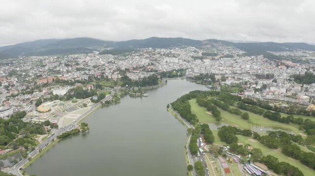 4k Drone footage.  Mountains and Lakes of Da Lat Vietnam