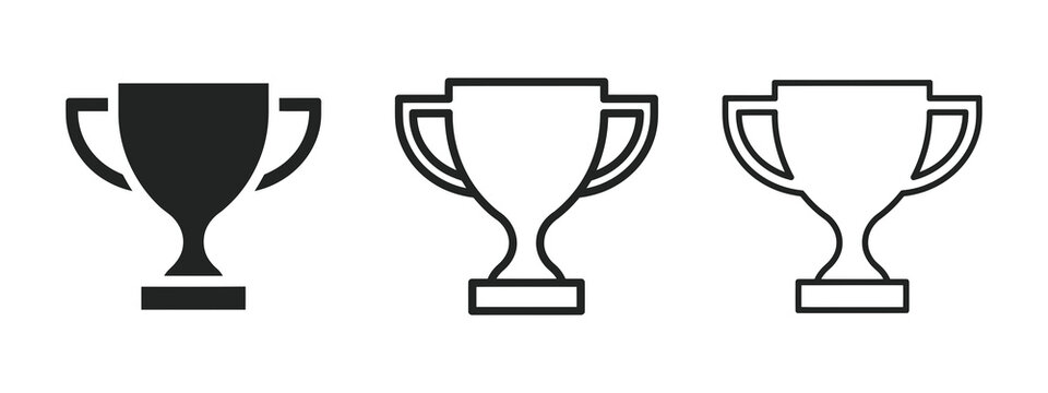 Three trophy silhouettes showcase varying line weights and fill styles