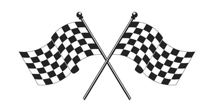 Two checkered racing flags crossed black and silver vector illustration