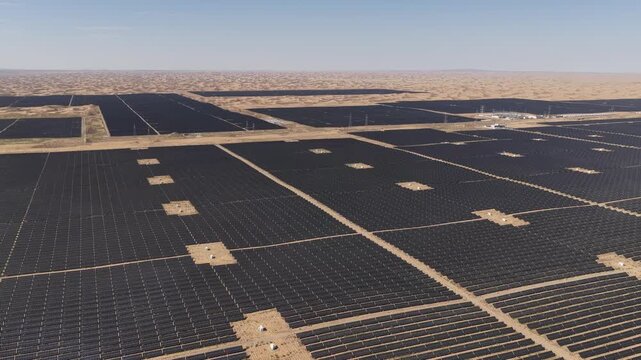 Aerial View of Utility-Scale Solar Farm with Battery Energy Storage System in Arid Desert
