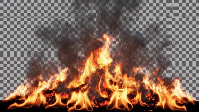 Fiery bonfire with sparks rising during nighttime against a dark backdrop with cinematic motion