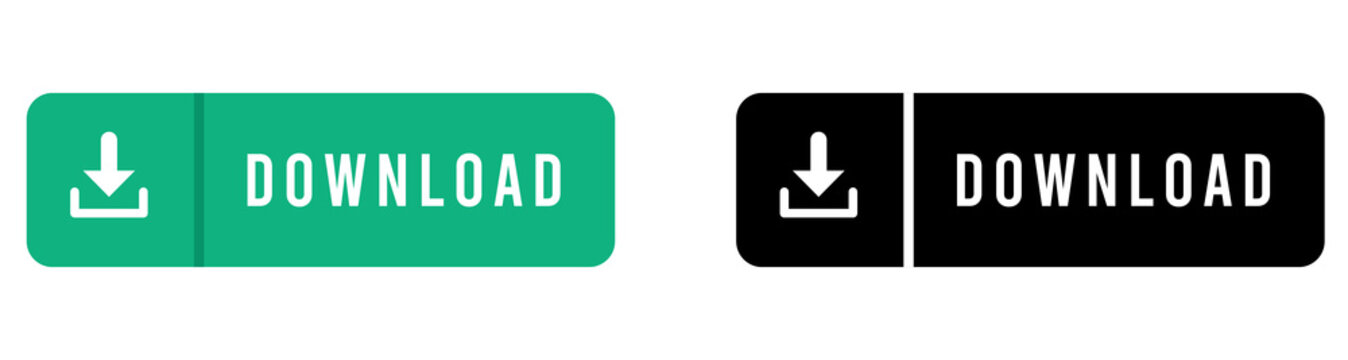 Green and Black Download Button Set Isolated on Transparent Background