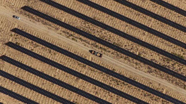 Aerial View of Utility-Scale Solar Farm with Battery Energy Storage System in Arid Desert
