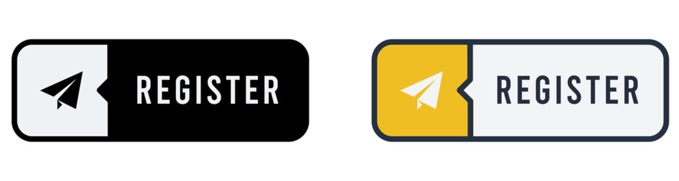 Black and Yellow Register Account Button Set Isolated on Transparent Background