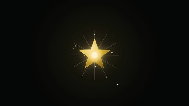 A glowing golden star icon isolated on a dark black background.