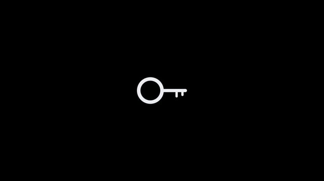 Minimalist white key icon isolated on a solid black background.