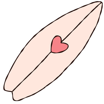 Pastel Pink Surfboard Illustration with Small Heart Design