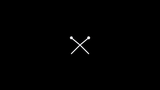 Minimalist white crossed knitting needles isolated on a solid black background.