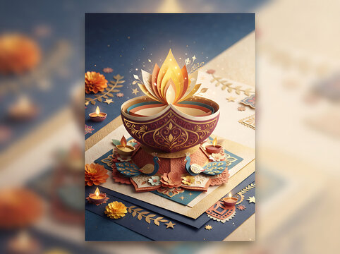 Decorative Diya Lamp for Diwali Festival Celebration