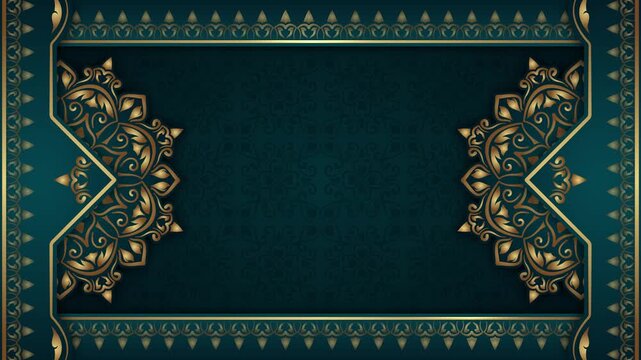 Classic dark green ornamental background animation with a gold border and a rotating mandala.