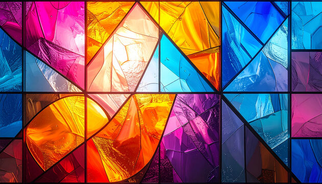 色鮮やかなステンドグラスのフォトリアル背景テクスチャコラージュ用
Colorful stained glass background texture with realistic light transmission