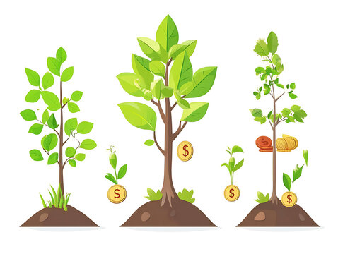 Flat vector illustration of investment growth, business profit, financial performance, stock market success, and revenue analytics infographic isolated on white background
