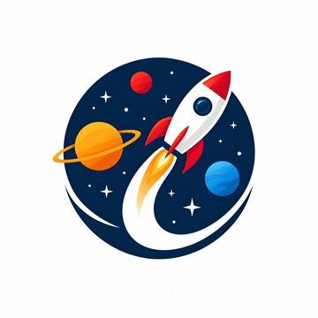 Rocket Flying Through Space with Planets Vector Illustration