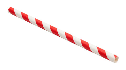 Fototapeta premium Red and white striped paper drinking straw isolated on transparent background
