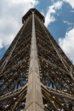 Eiffel tower, Paris. Unusual angle of the Eiffel tower, buttom to top view