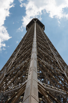 Eiffel tower, Paris. Unusual angle of the Eiffel tower, buttom to top view