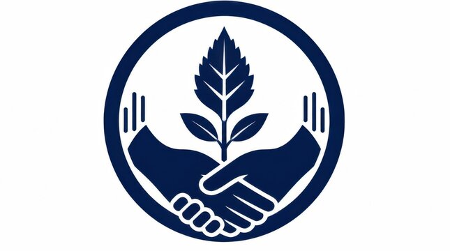 Blue Circle Emblem with Plant and Hands