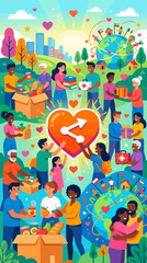 Fototapeta premium Diverse community volunteering and sharing global love.