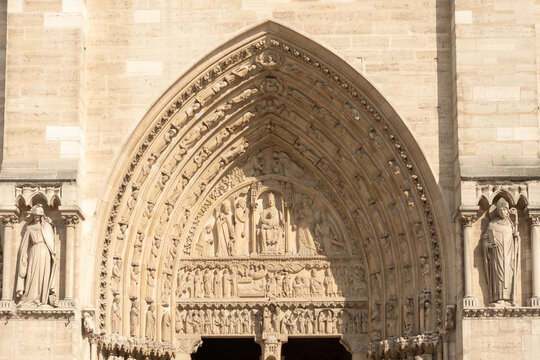 Paris, France: One of the three tympana on the main entrance facade of Notre-Dame de Paris