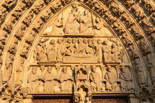 Paris, France: One of the three tympana on the main entrance facade of Notre-Dame de Paris