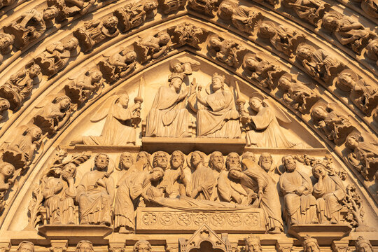 Paris, France: One of the three tympana on the main entrance facade of Notre-Dame de Paris