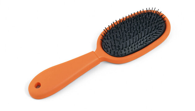 Orange hair brush with black bristles for styling and grooming hair