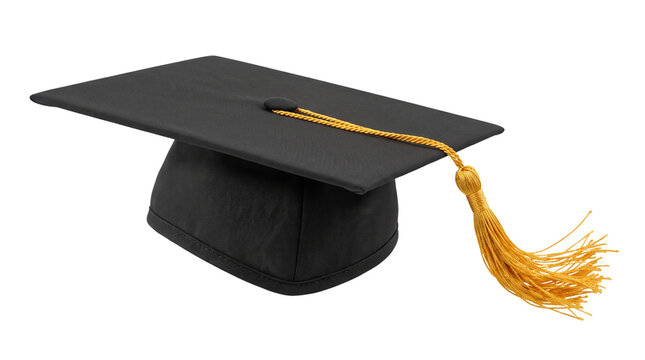 Black Graduation Cap Mortarboard with Gold Tassel Cutout Isolated Element for Academic Degree Achievement Design PNG