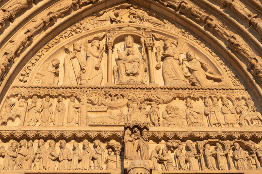 Paris, France: One of the three tympana on the main entrance facade of Notre-Dame de Paris