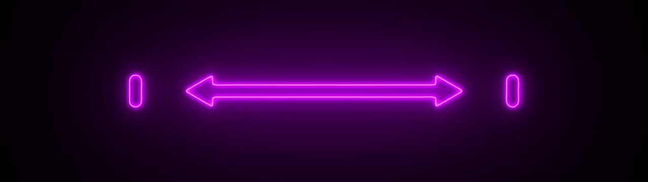 Glowing Neon Purple Horizontal Double Arrow Icon Representing Direction, Navigation, Movement, Transfer, Exchange, Connection, Technology, Futuristic Interface, and Modern Digital Design Concepts.