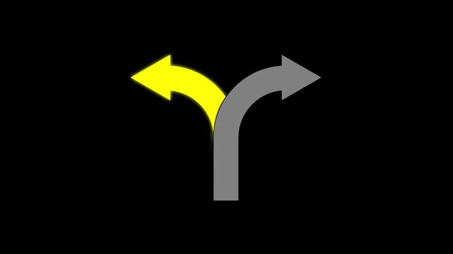 Directional Arrow Icon Showing Left and Right Turns, Representing Choice, Decision, Navigation, Alternative Routes, Change, Strategy, Workflow, Guidance, and Business Direction Concepts.