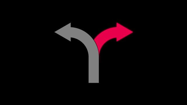 Directional Arrow Icon Showing Left and Right Turns, Representing Choice, Decision, Navigation, Alternative Routes, Change, Strategy, Workflow, Guidance, and Business Direction Concepts.
