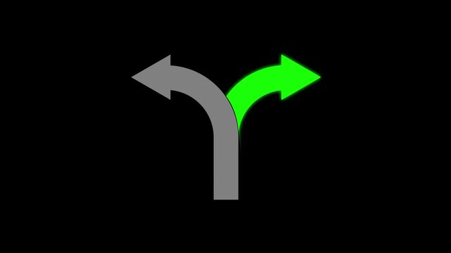 Directional Arrow Icon Showing Left and Right Turns, Representing Choice, Decision, Navigation, Alternative Routes, Change, Strategy, Workflow, Guidance, and Business Direction Concepts.