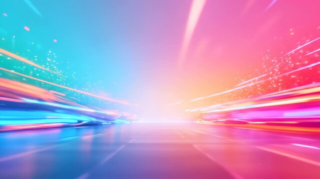 Abstract high speed light trails background with pink and blue neon colors depicting fast motion on a digital highway