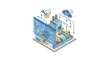 Fototapeta premium Smart Factory IoT Automation With Robotic Arm and Conveyor Line