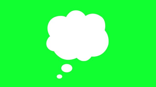 thinking chat speech bubble animated video. Animated thought bubble pop-up, cartoon comic cloud speech balloon outline, bold white chat bubble for text on black background.