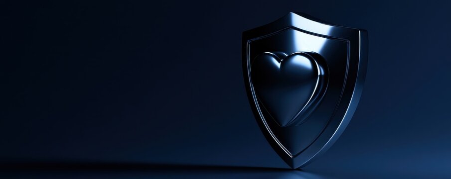 A polished shield protecting a simple heart sculpture.