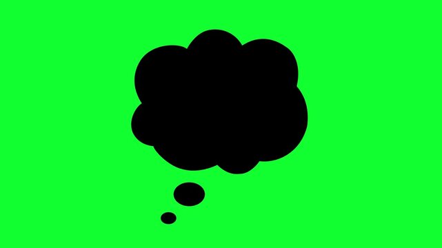thinking chat speech bubble animated video. Animated thought bubble pop-up, cartoon comic cloud speech balloon outline, bold white chat bubble for text on black background.