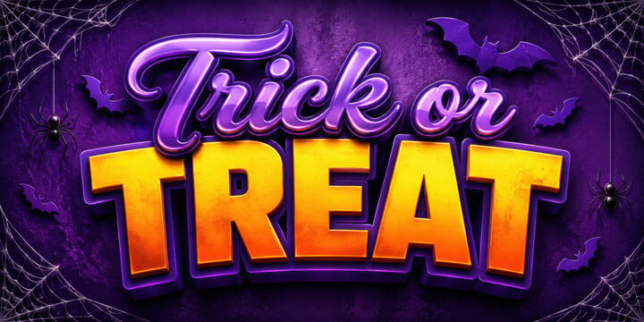 Trick or treat text,  halloween style text effect on purple textured background