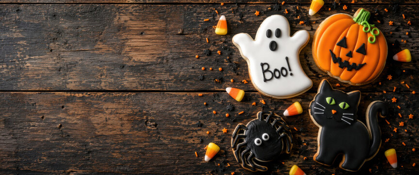 Halloween concept with cookies and candies