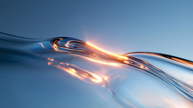 Abstract Liquid Wave Background with Golden Light Reflection