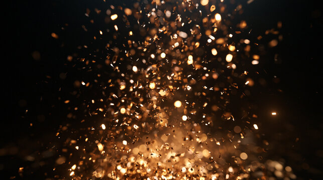 Golden Confetti and Glitter Exploding on Dark Background