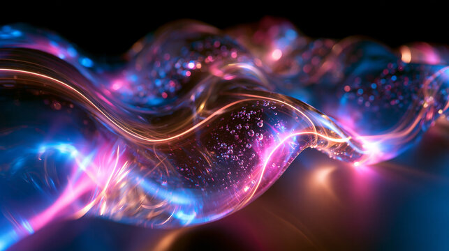 Abstract Glowing Fluid Wave Background with Neon Lights